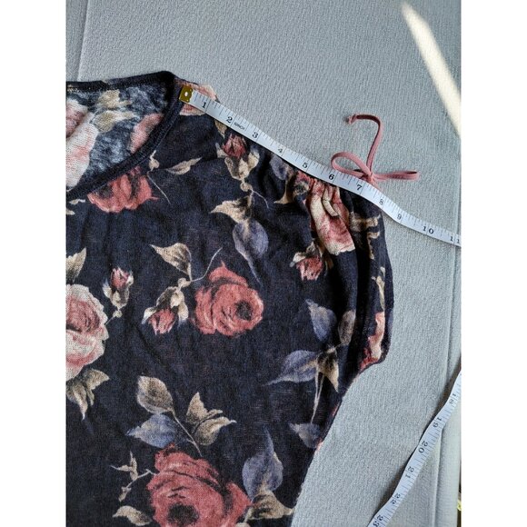 Naif Cold Shoulder Blouse Cinch Tie Large Romantic Whimsigoth Dark Floral - Picture 6 of 8